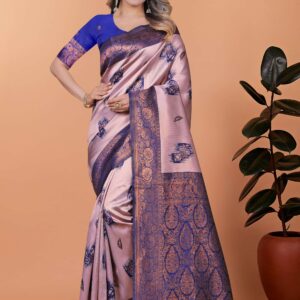 Lavender & Royal Blue Banarasi Silk Saree with Antique Gold Zari | Wedding & Festive Traditional Saree with Rich Pallu
